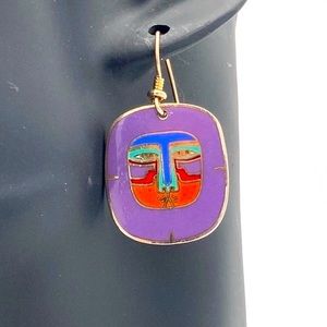 Vintage Laurel Burch Purple "Mayan Lion" Earrings